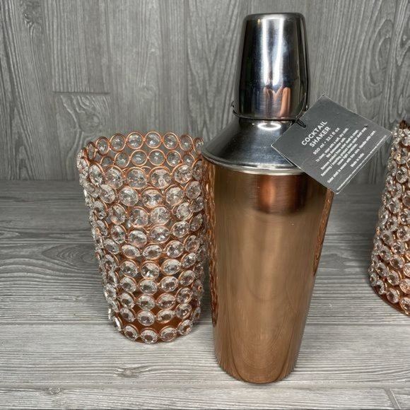 Bebe rose gold jeweled wine cooler and cocktail shaker decorative bar tools - Picture 3 of 8